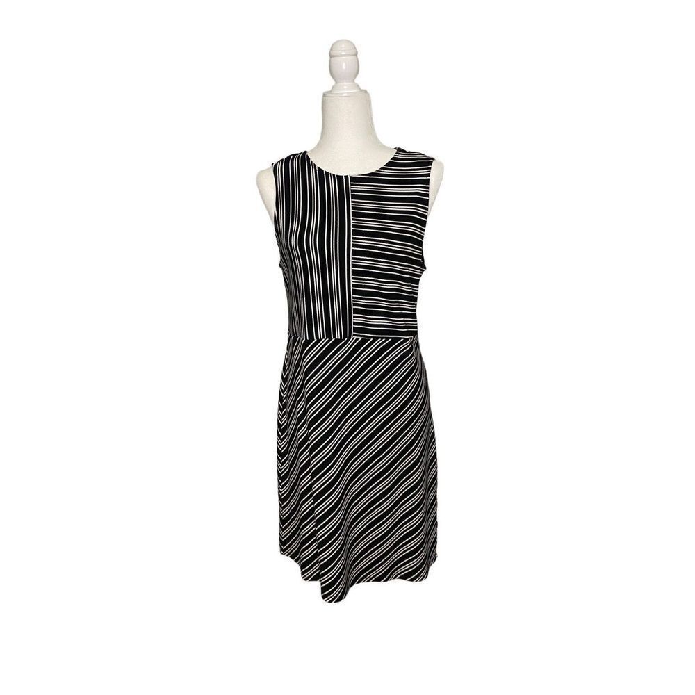 Paris Sunday Black and White Striped For and Flare Dress
